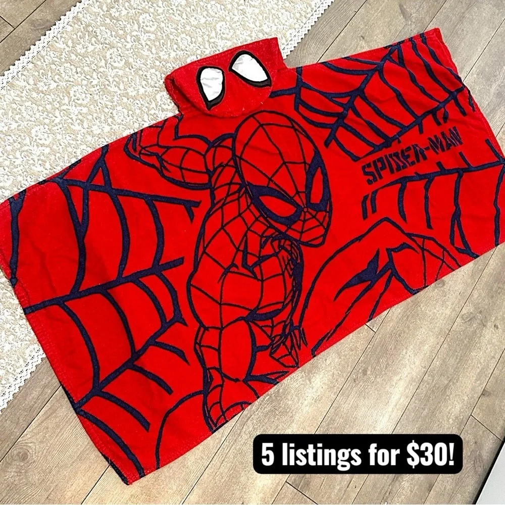 Marvel Spider-Man Kids Hooded Bath Towel Cozy Cotton Terry Black Red
